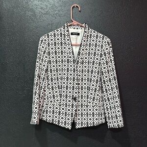 Nine West Cropped Blazer Black White Geometric Womens Size 12